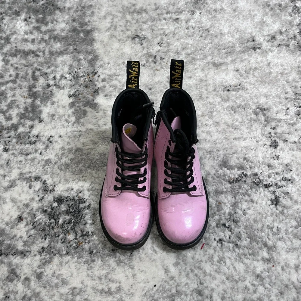 Dr Martens Pink Patent Leather Lace Up Zip‎ Boots Kids Size 11
